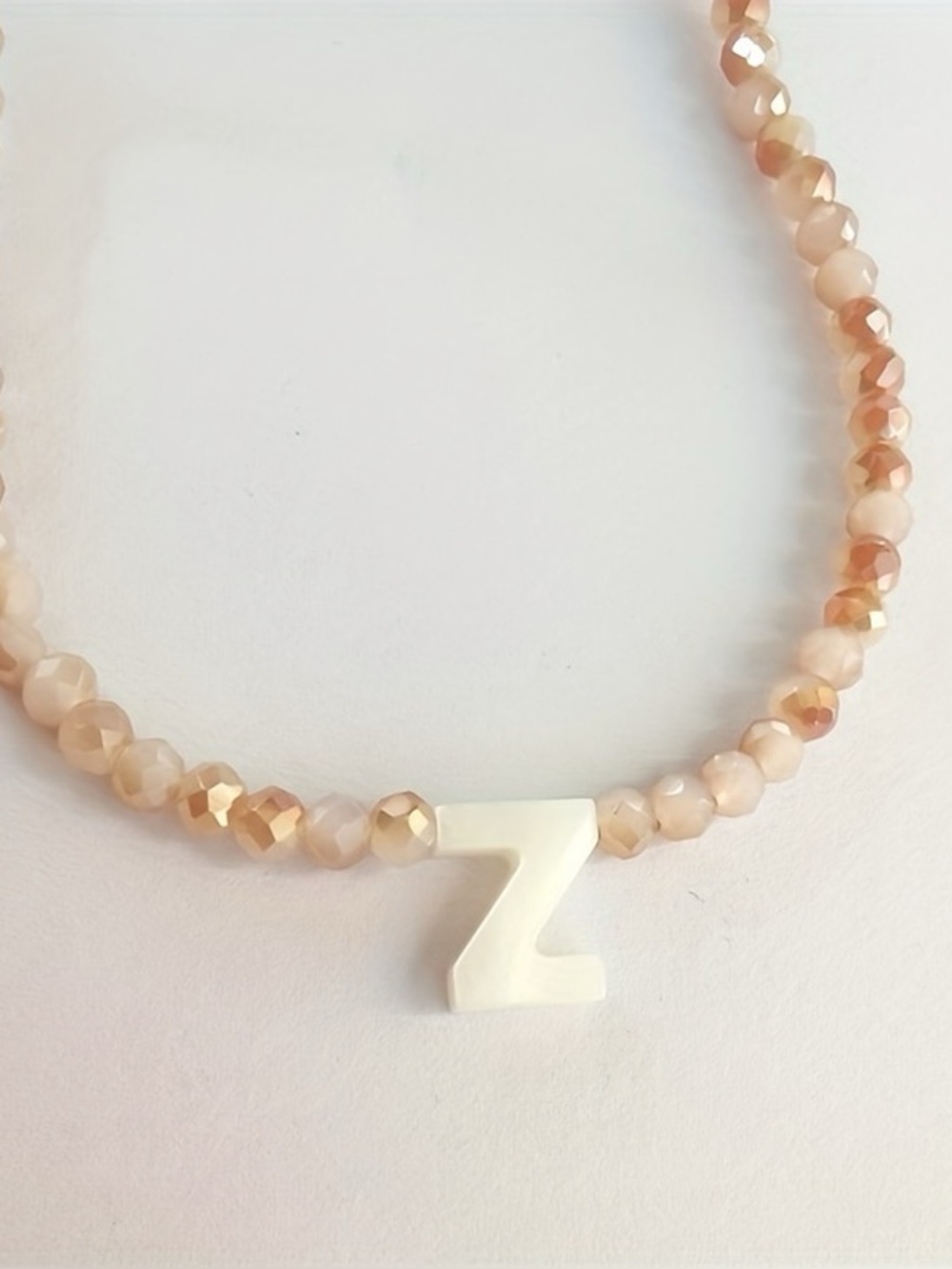 NWOT Crystal Beaded Initial Necklace w/ Pearl Letter Z Pendant, Peachy Pink